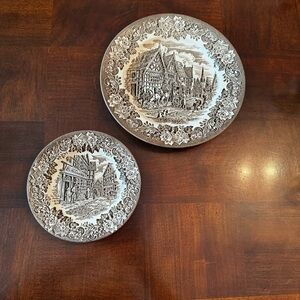 Staffordshire Transferware Brown and White Dinner and Salad Size Plates